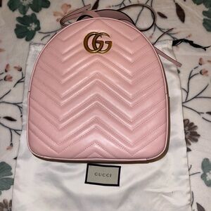 Authentic GUCCI Calfskin Matelasse GG Marmont Backpack Porcelain Rose